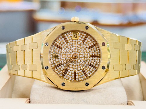 Audemars Piguet Royal Oak 56077BA Yellow Gold Quartz Factory Pave Diamond Dial - Picture 8 of 11