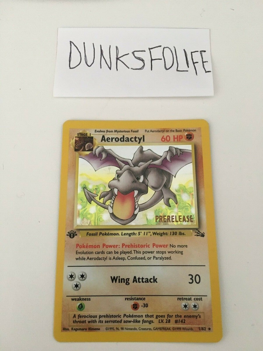 Aerodactyl Pokemon Card PRERELEASE Gold Stamp 1st Edition Very