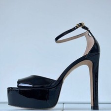 Stuart Weitzman Womens Patent Leather Disco high-shine finish135mm black pump 10