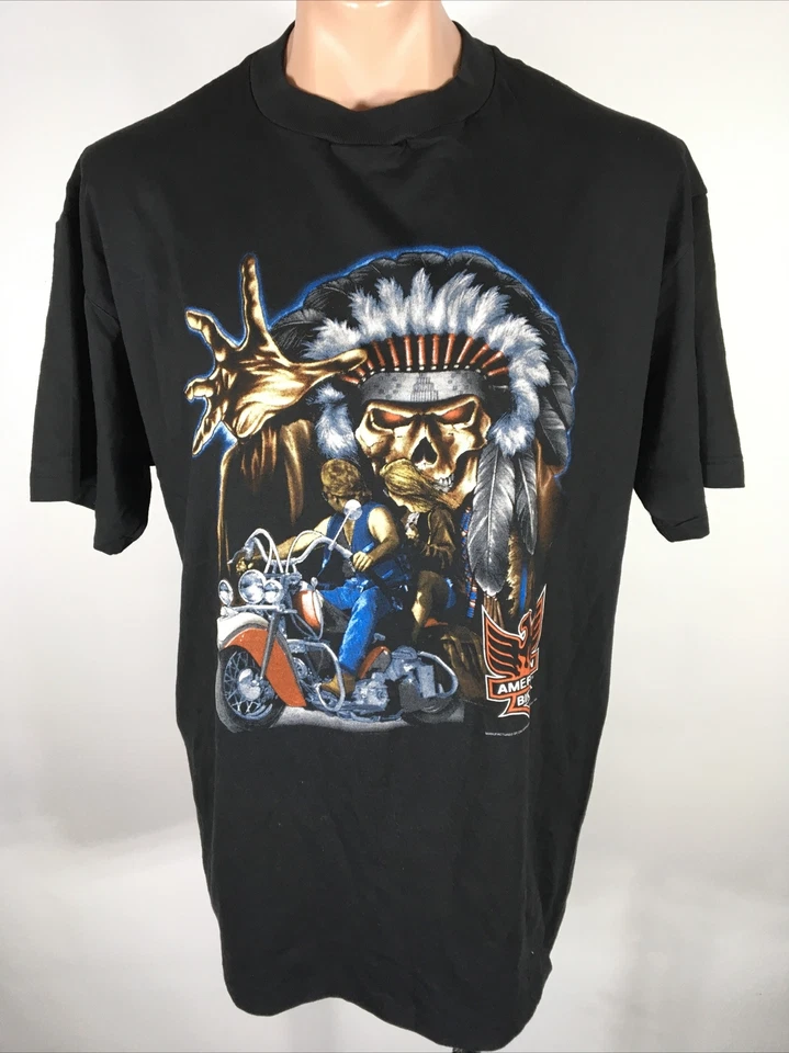 徽章骑手哈雷全新复古 1992 年骨架印度首席摩托车黑色 XL 3D — 第 3/4 张图片