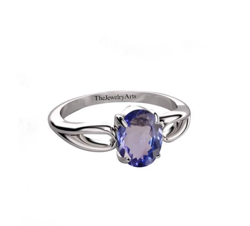 Anillo de piedra de tanzanita ovalado vintage dedicado, anillo de piedra azul de diseño Foto 2 de 4