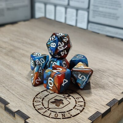 Blau Kupfer Zweifarbig Würfel Set, Polyhedrisch 7 Würfel Set für RPG D&D Tabletop Spiele