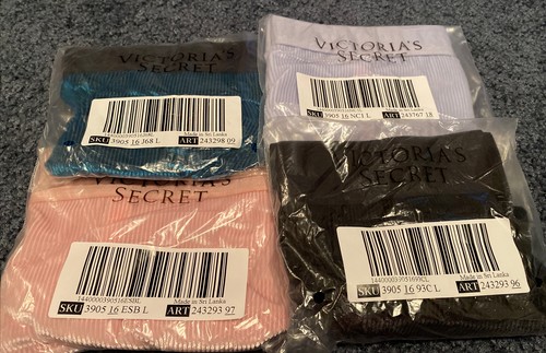 Neu Paket 4 Stück Victoria’s Secret Cheekster-Höschen rosa Logo gerippt Samt Größe L - Bild 1 von 10