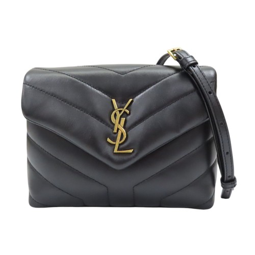 SAINT LAURENT Loulou Toy Crossbody Shoulder Bag Black Chevron Quilted Leather
