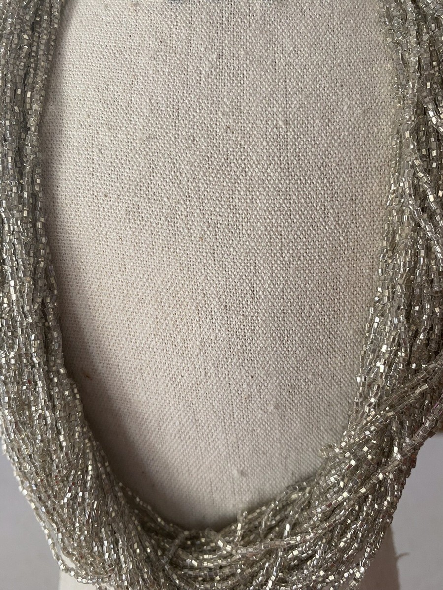 Vintage VENETIAN PEARLESCENT SEED BEAD Torsade Necklace RHINESTONE