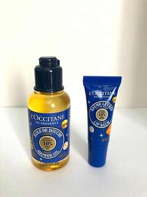 L'occitane 2 pcs Travel Set: Body Shower Oil 1. oz & Ultra Rich Lip Balm 0.13 oz