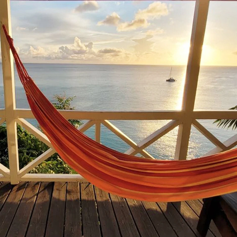 Hamaca Gruesa Algodón con Cuerdas Reforzadas - Rayas Naranja Foto 4 de 4