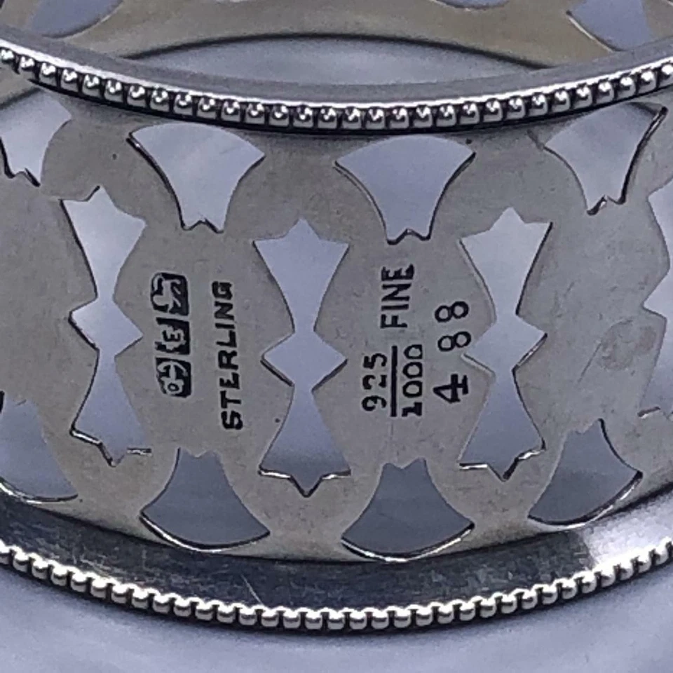 Antiguo anillo de servilleta de plata esterlina reticulado con cuentas Gorham inicial "N"  Foto 2 de 4