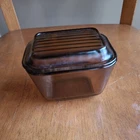 Vintage Pyrex Glass Amber Brown 501-B Refrigerator Dish with lid EUC
