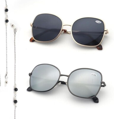 Jorcensey Women 2 Pairs Bifocal Sun Readers UV400 Sunglasses w/Metal Frame +2.50