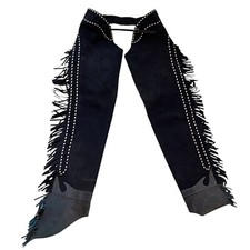 Navy Suede VTG Show Custom Rodeo Chaps with Fringe - Ladies - Waist: 31" - 34"