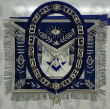 Masonic Blue lodge Officer Junior Deacon Hand Stitched Apron  Collar with Jewel