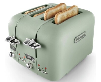 De'Longhi italienischer Stil salbeigrüner Farbton lange Scheibe Toaster Bagel neu Zuhause Geschenk