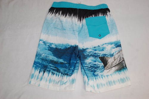 Boys Board Shorts OCEAN SHARK Teal Aqua Black White REAR POCKET Lined XXL / 18 - Picture 2 of 2