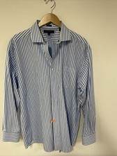 Tommy Hilfiger Cotton Dress Shirt Blue White Stripes 17/34-35