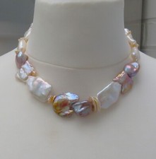 Perlenkette Ming Perlen barock Keshi Coin Biwa Perlen Collier handgefertigt 5324