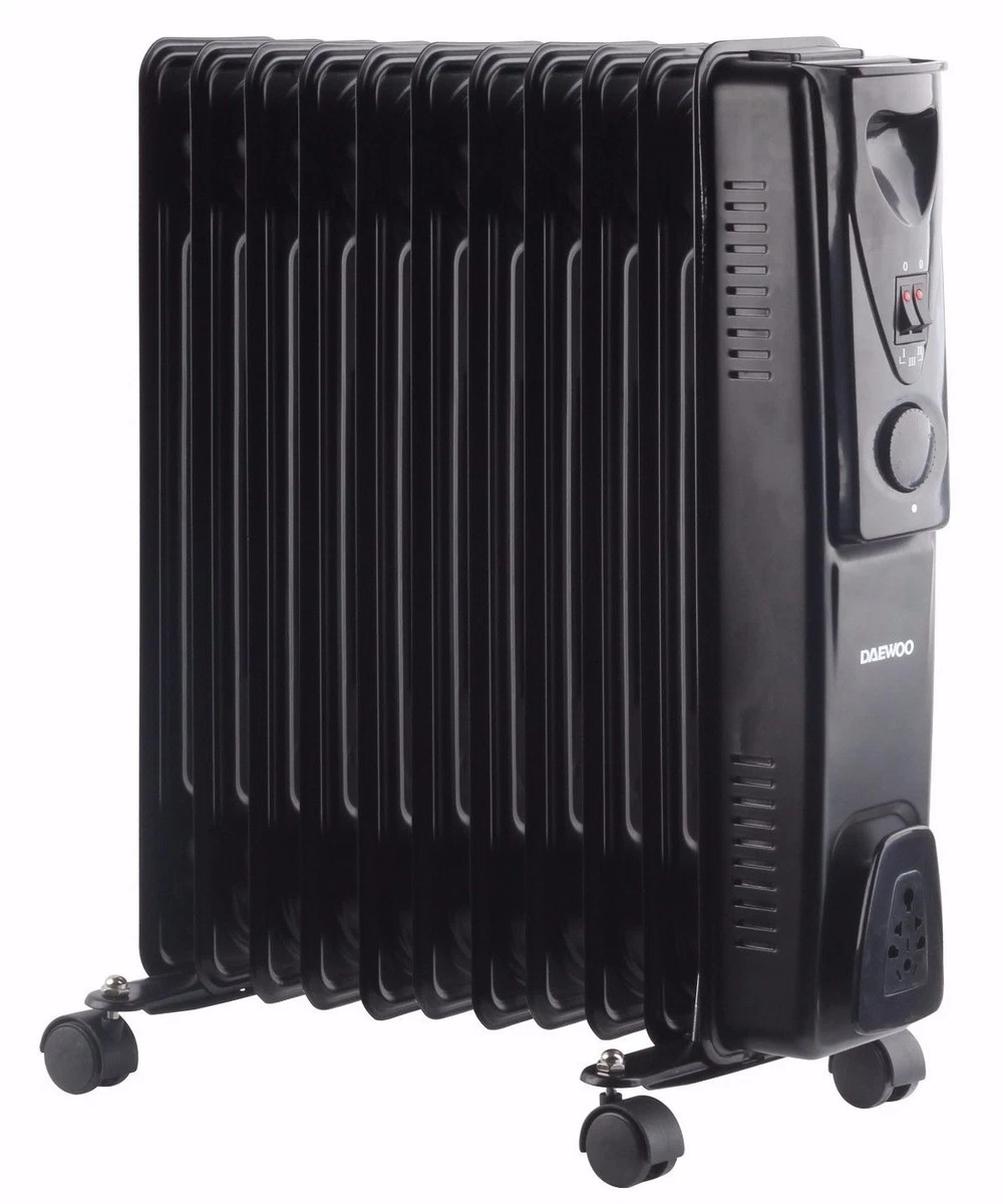 Daewoo 11 Fin 2500W Portable Oil Filled Radiator Heater with Thermostat -  Black 5024996828573 | eBay