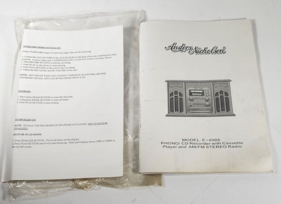 Anders Nicholson E-6906 Faux Vintage Turntable Manual | eBay