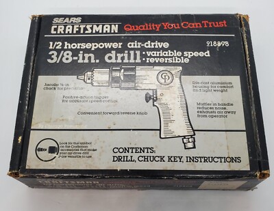 Vintage Sears Craftsman 1/2 hp Air-drive Chicago  Pneumatic Drill New Old Stock