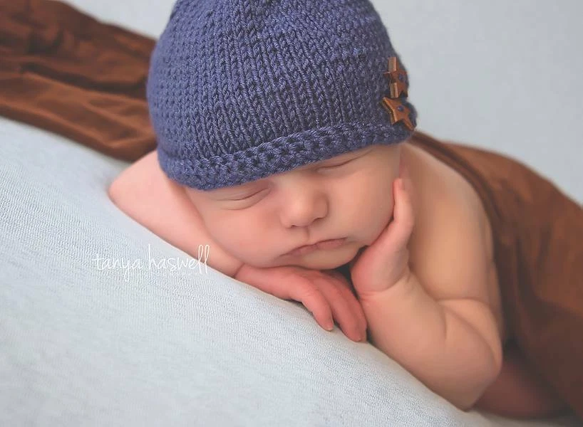 Hand Knitted Baby Hat Beanie Prop Cashmerino Boy Blue Star Early Newborn-12M
