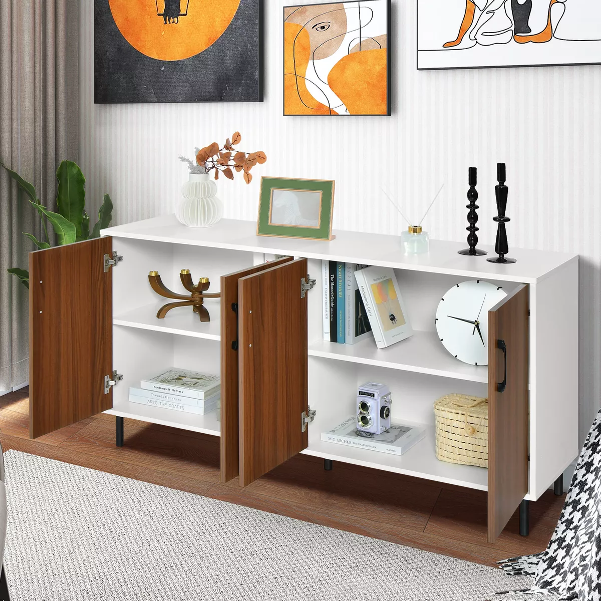 Buffet Server Sideboard w Spacious Cabinet 4 Door Large Cabinet