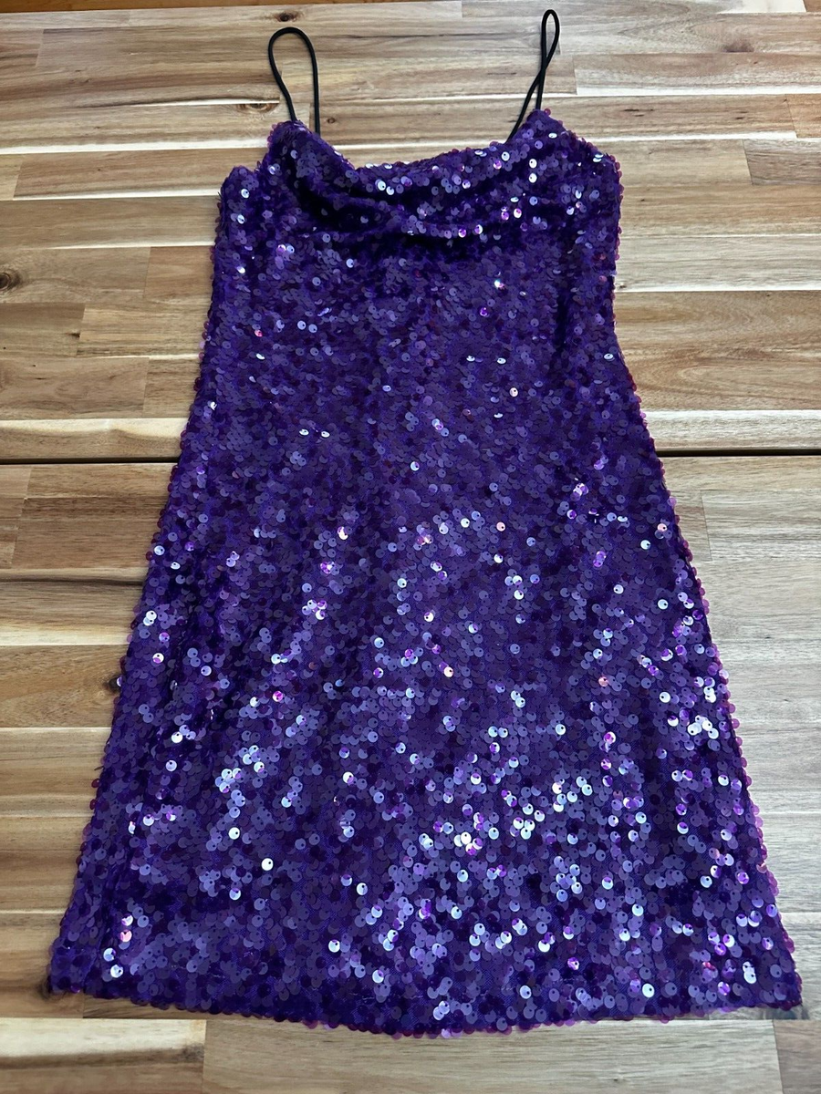 NWOT WAYF Womens PURPLE Sequin Slip Spaghetti Strap Party Dress XS Prom