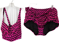 Torrid 2 / 3 Swim Bikini Set Halter Bra Push Up 2 Piece Black Pink Chevron