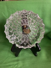 VTG MCM Ashtray Crystal Clear 7” Cigar Round Textured Heavy Glass Decor Trinket