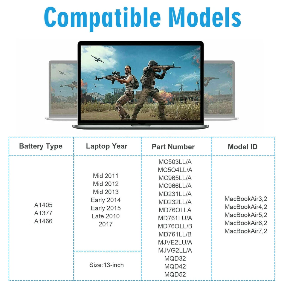 Lote Batería A1466 para MacBook Air 13 A1369 A1496 A1405 A1377 2013 2014 2015 2017 Foto 3 de 4