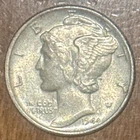 1944 - P * MERCURY DIME * 10c US COIN 90% SILVER AU * ALMOST UNCIRCULATED Toning