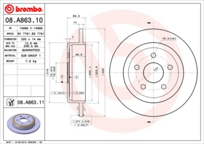 2 x BREMBO 08.A863.11 Bremsscheibe für JEEP