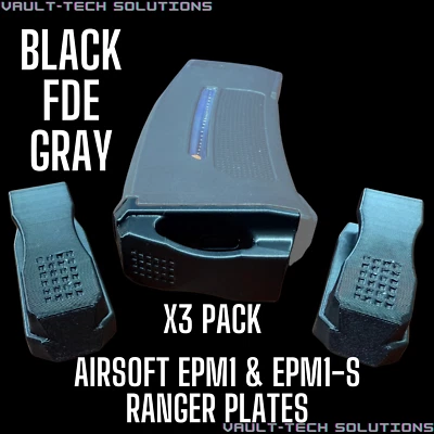 VAULT-TECH SOLUTIONS 3 Pc Airsoft Ranger Style Plate for Magpul PTS EPM1 & EPM1-S Magazine Baseplates
