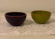 BF  Pottery Pair Mini Olive Green and Plum 3.5" Clay Stoneware Bowl Cups