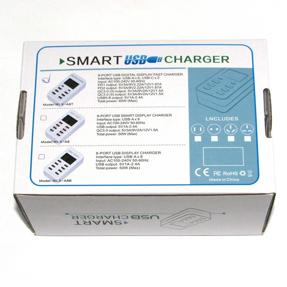 60W PD+QC 8-PORTS USB Smart Digital Display Fast Charger Adapter AC Wall Charger - Image 3 of 4