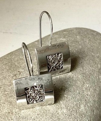 Sterling Silber Ohrringe Eckig Unikat Designer Stil Büro Party Alltag