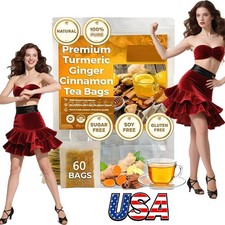 60- Premium Turmeric Ginger Cinnamon Tea Bags, 100 Natural No Additive Support