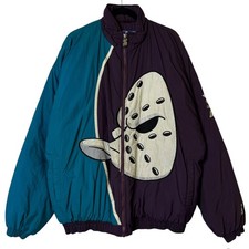 Vintage STARTER Jacket Size XL MIGHTY DUCKS Puffer NHL Hockey Big Logo AOP 90s