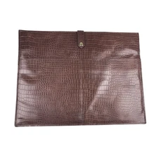 Brown Crocodile Embossed Laptop Sleeve Portfolio Document Holder Synth Leather