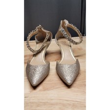 Heels Jewel Badgley Mischa Sparkle Zipper-Back Flats w/Rhinestone Ankle Strap-9M
