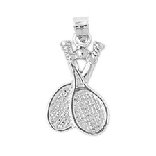 Rhodium Plated 925 Sterling Silver Two Tennis Rackets Charm
