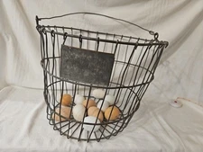 Antique Metal Wire Egg Basket Farm Decor. Country Farmhouse Primitive 14W X 12"T
