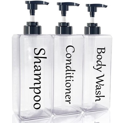 Shampoo and Conditioner Dispenser(Clear, Set of 3, 27oz)- Refillable Shampoo ...
