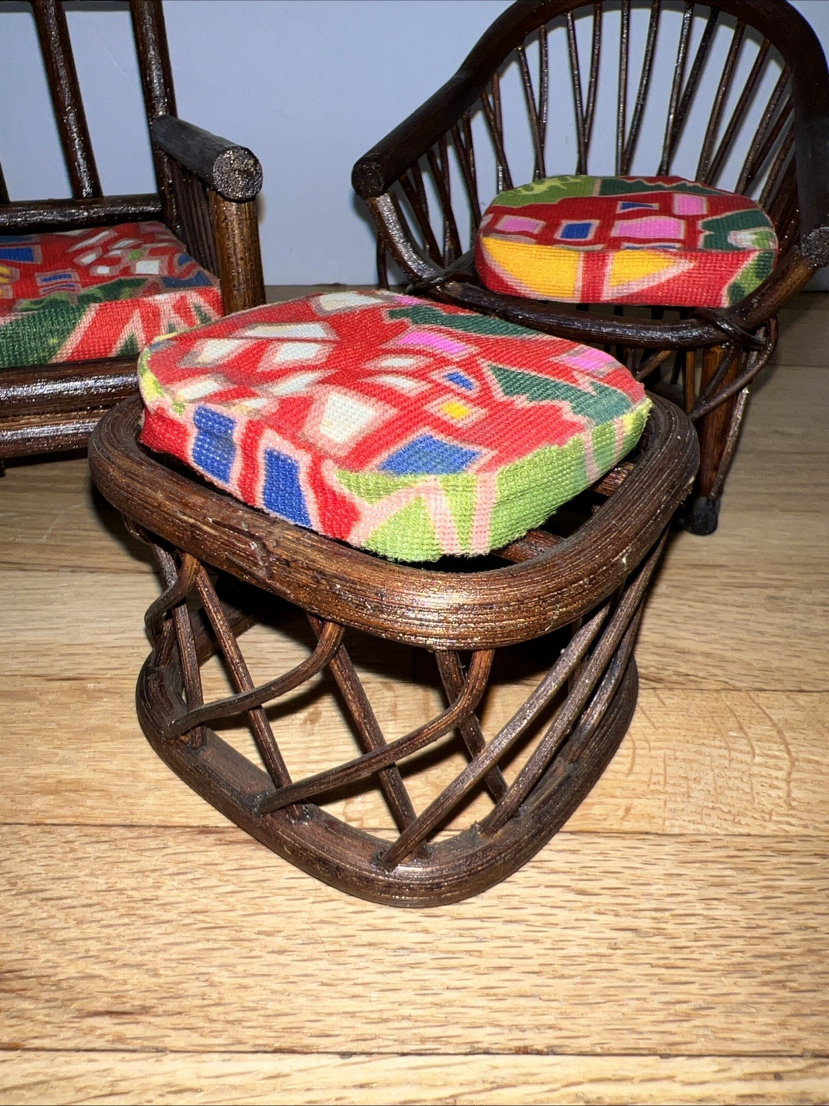 1970s Durham Industries Charley Rattan Barbie Furniture Set Retro Mod Tiki Bar