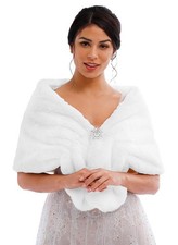 Tgirls Women's Wedding Faux Fur Shawl and Wraps Bridal Free size, White