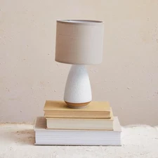 Creative Co-Op Stoneware Matte Table Lamp with Linen Shade and Speckled Finis...