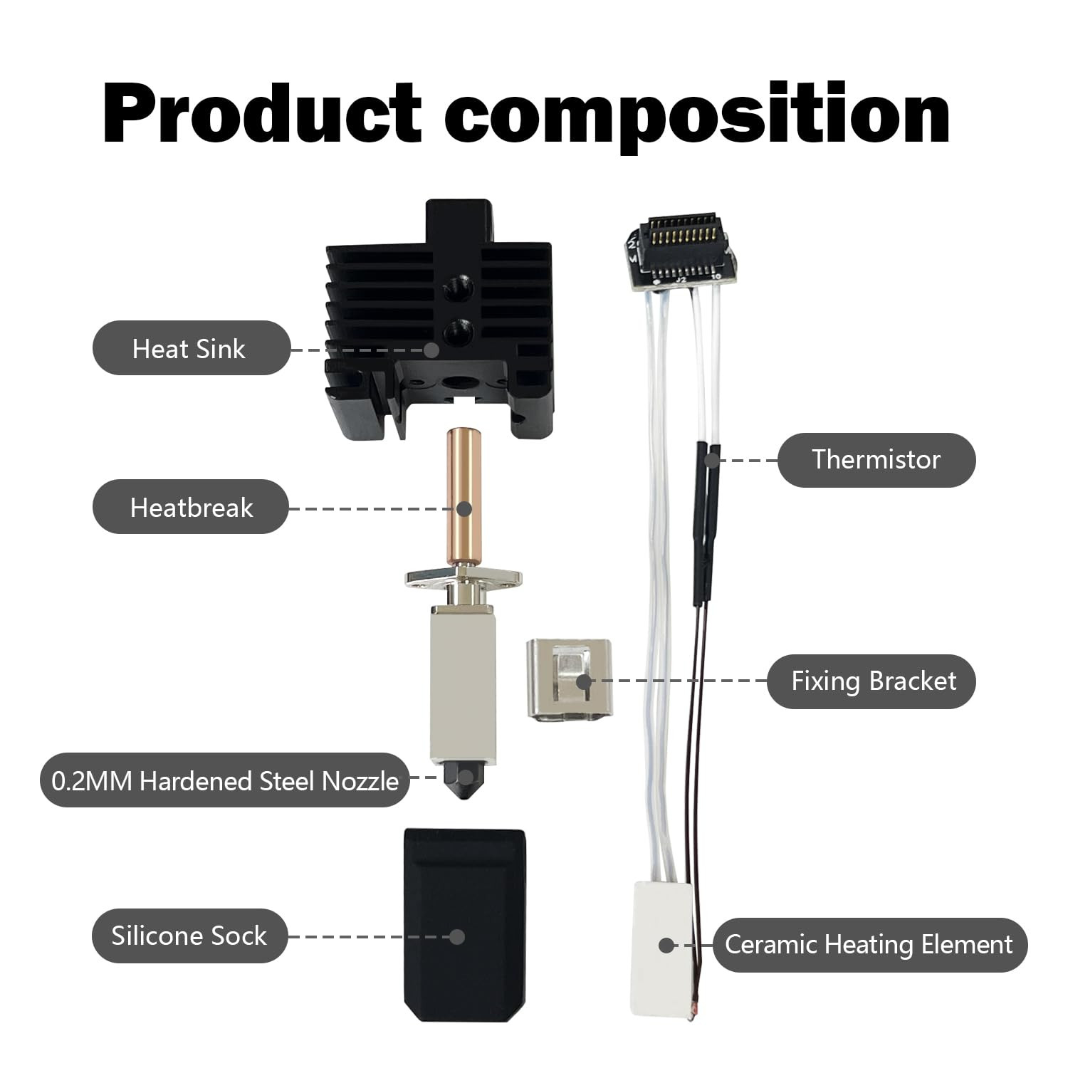 P1P/P1S Hotend 0.2Mm Ceramic Assembled Extruder Printhead Kit for Bambu Lab P1P/
