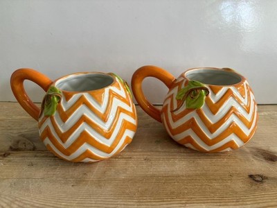2 Laura Johnson Happy Everything Orange Chevron Fall Autumn Mugs Cups NWT