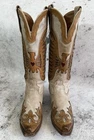 Freebird Willie Cream Brown Leather Embroidered Tall Western Cowboy Boots US 6