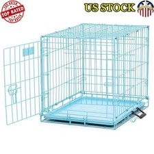 Portable Folding Metal Dog Crate W/ Divider New Safe Features Leak Proof Tray