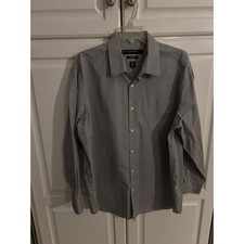 Perry Ellis Portfolio Mens XL Wrinkle Free Dress Shirt Grey Pinstripe 17 32 33